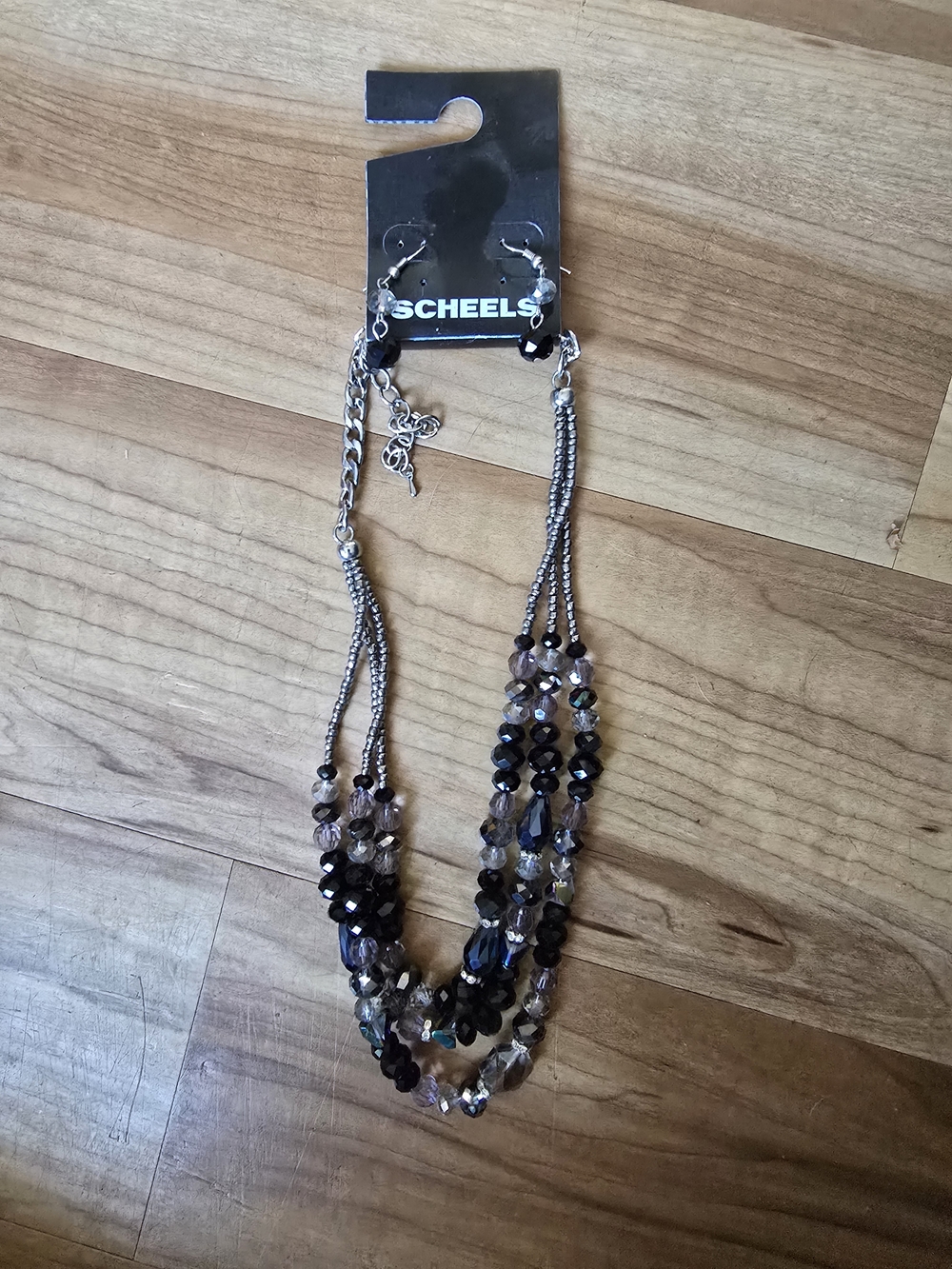 Scheels Multistrand Faceted Bead Necklace - Black and Smoke
